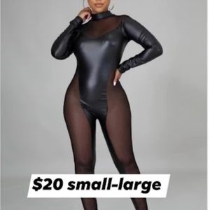 Mesh and leather body suit